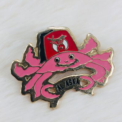 Al Aska Shrine Anchorage Alaska Shriners Member Pink Crab Enamel Lapel Pin