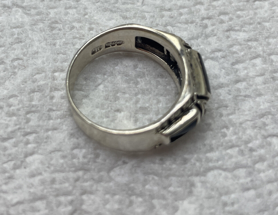 STERLING SILVER 3 RECTANGULAR ONYX MARCASITE RING… - image 6