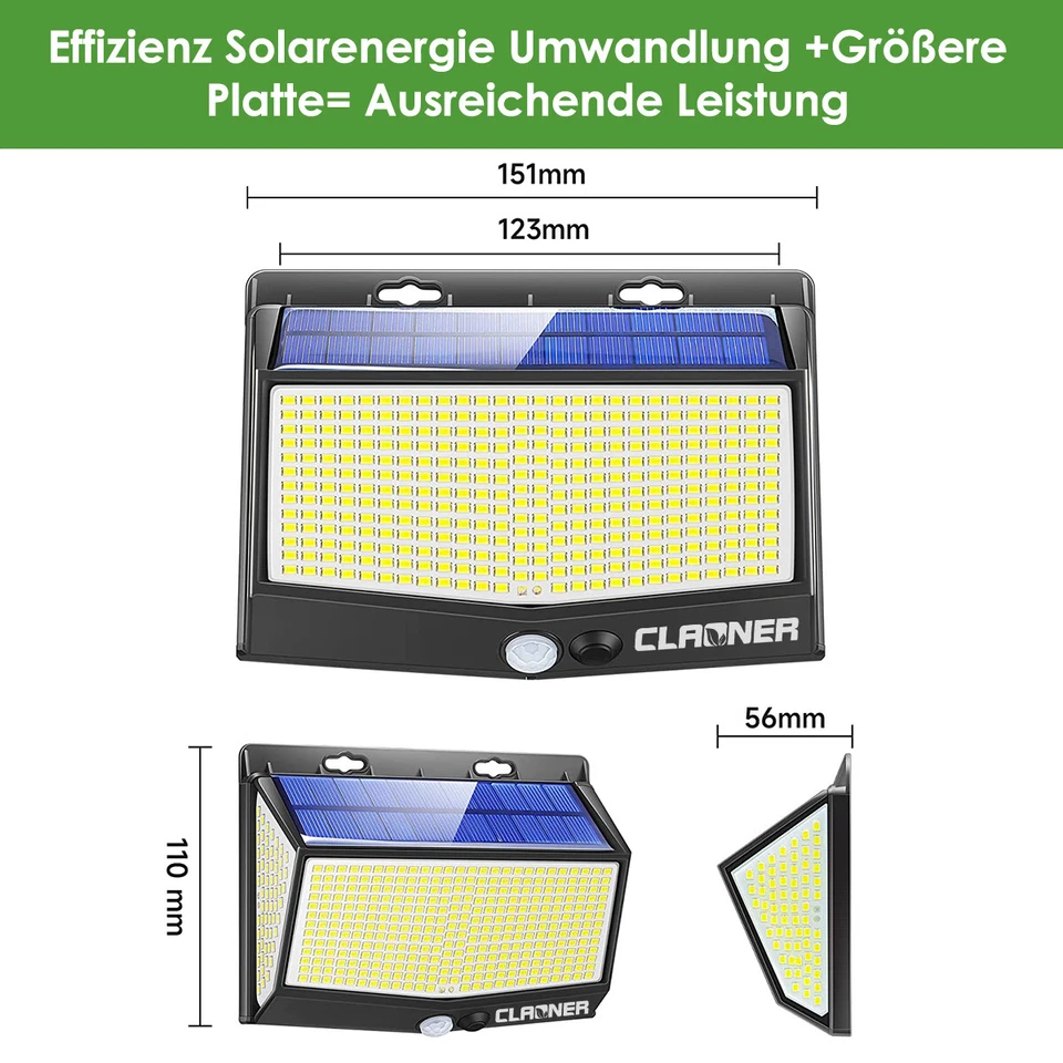 Solarlampen für Außen mit Bewegungsmelder 468 LED 3 Modi Solarleuchten Garten - Bild 4 von 4