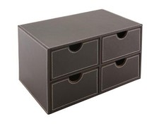 OSCO Brown Faux Leather 4 Drawer Chest | Stationery Organiser | Stackable | Make