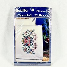 Bucilla BOUQUET Stamped Cross Stitch Kit Pillowcase Pair 63979 New Unopened