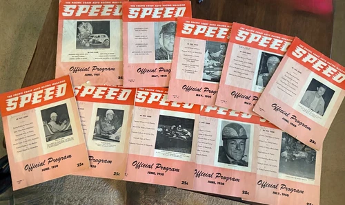 10 SPEED Pacific Coast Auto Racing Magazine Programs  1950's Jim Bryan Autograph