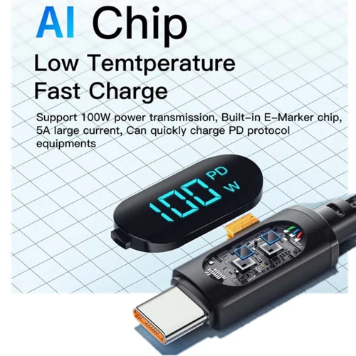 Cable USB C a USB C 100W 5A PD Cable de Carga Rápida Tipo-C Cargador con Pantalla LED - Imagen 7 de 11