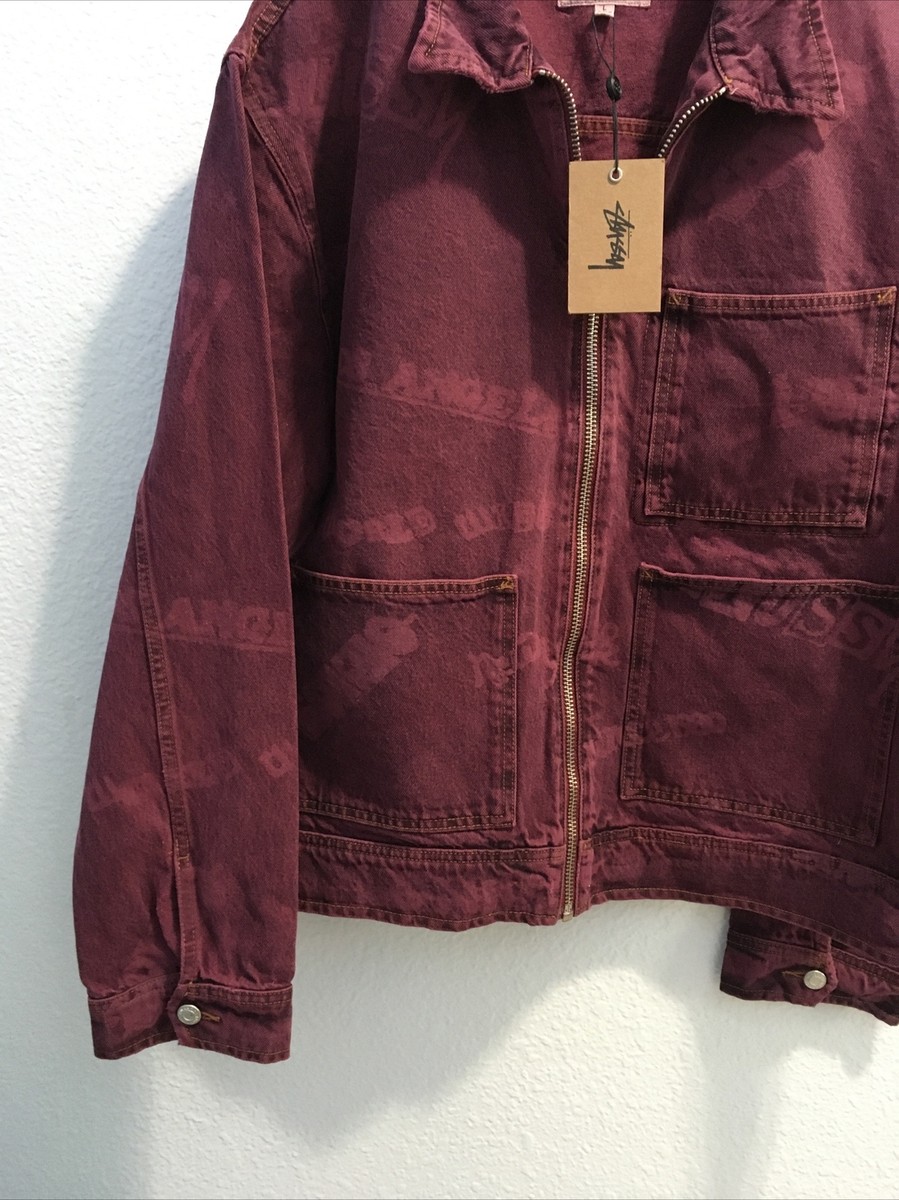 Stussy zip work allover prints LA Mens denim jacket fucshia Stussy zip work allover prints LA Mens denim jacket fucshia