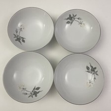4 White Rose Bowls with Silver Rim - Royal Series Royalty by Yamato Fine China