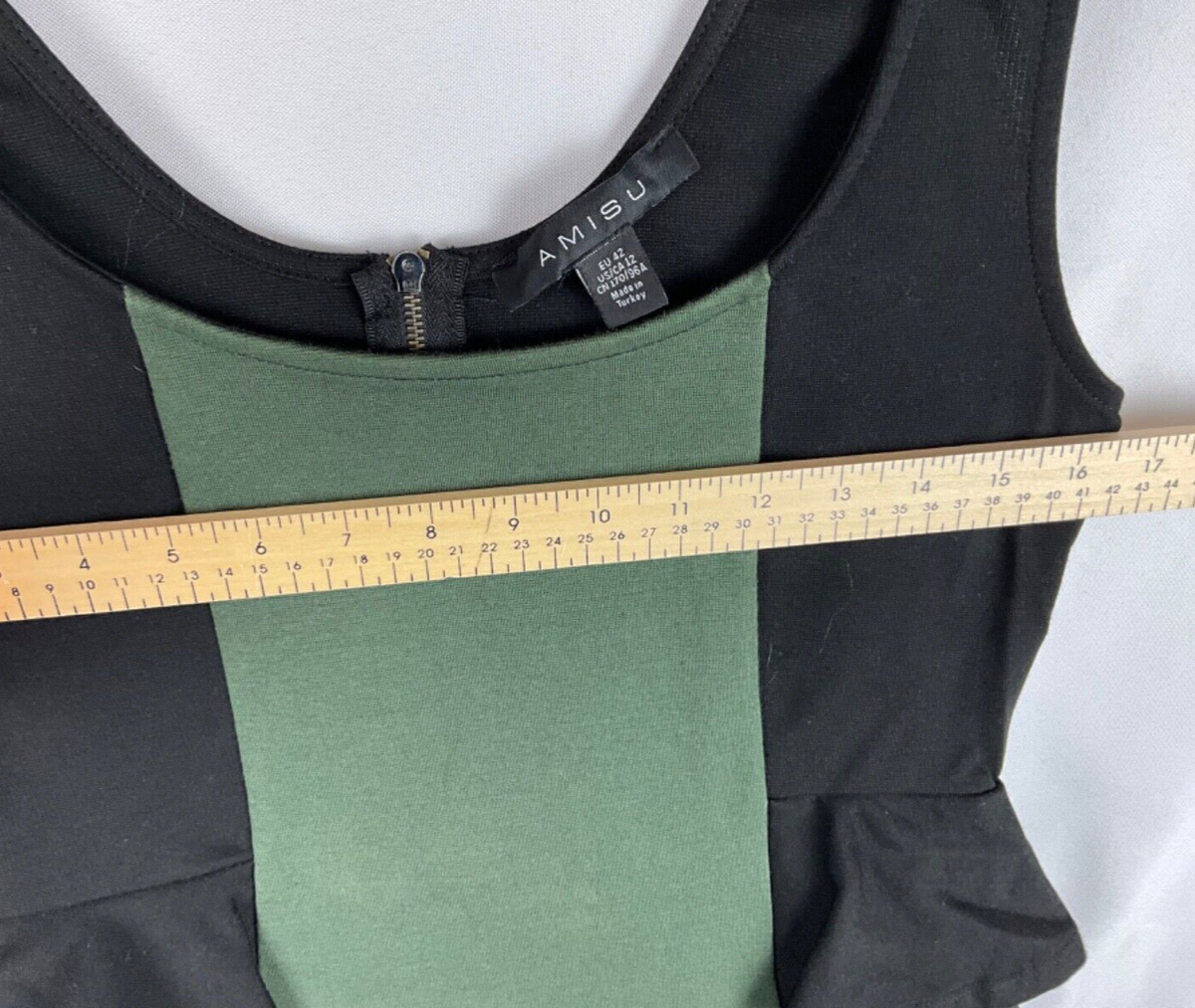 AMISU Black Green Colorblock Fitted Stretch Sheath Sleeveless Dress Size 12  | eBay