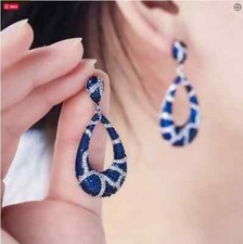 1.30 Ct Round Cut Lab-Created Sapphire Drop Dangle Earrings 925 Sterling Silver