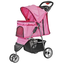 Folding Dog Stroller Pet Folding Stroller 3 Wheels Dog/Cat Puppy Stroller Pink