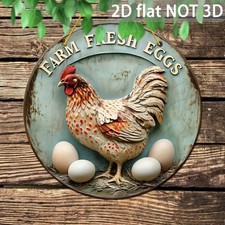 Chicken Coop Eggs Tin Metal Signs Home D cor 8x8 Wall Sculpture Farmhouse Style