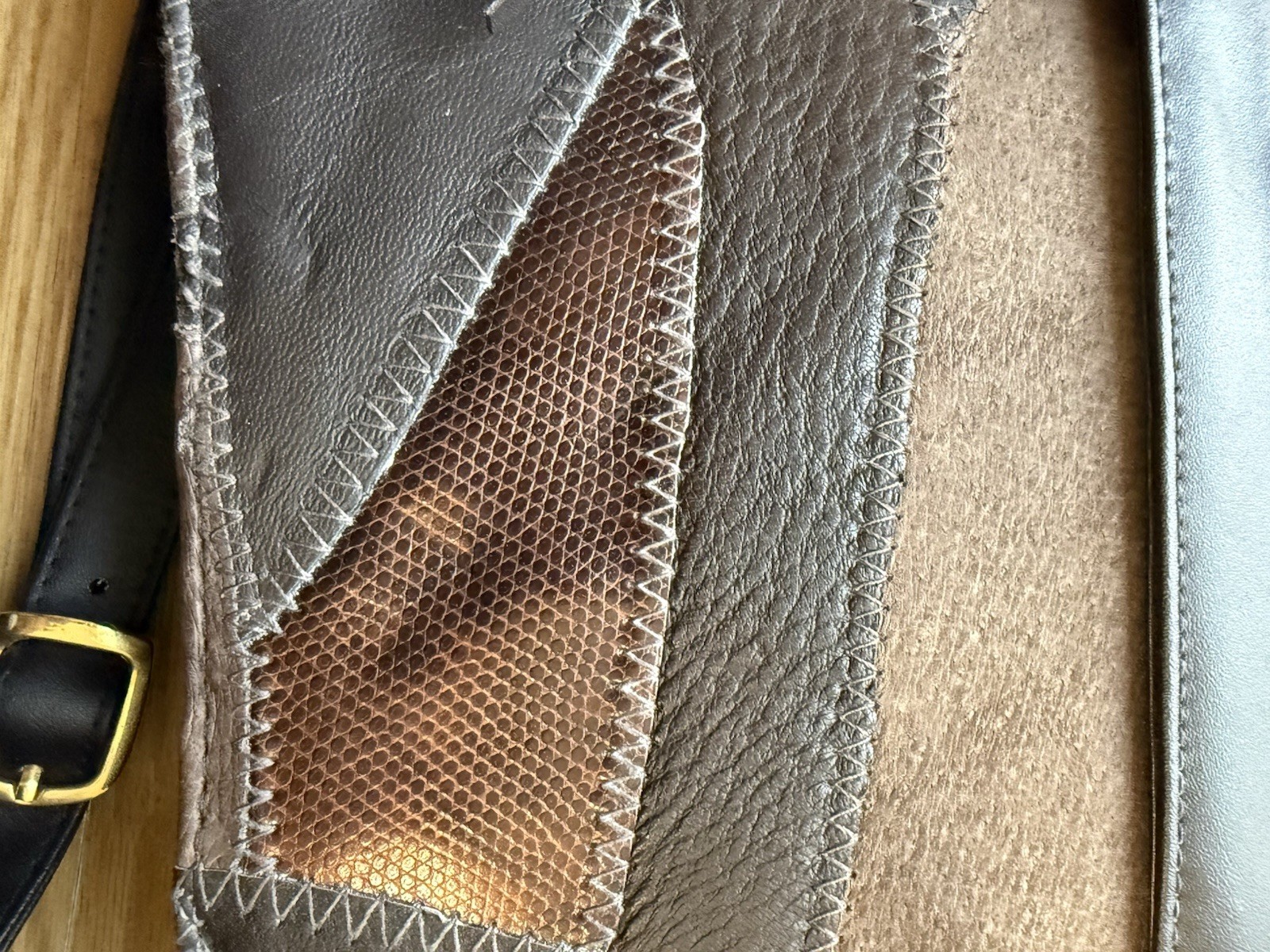 Genuine Leather Patchwork Boho Crossbody Bag Brow… - image 10