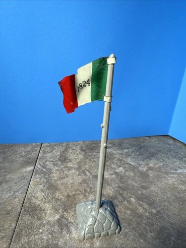 Marx vintage Alamo playset tin "1824" flag with flag pole base