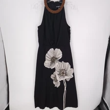 Karl Lagerfeld Paris Halter Neck Midi Flower Black Cream Dress Womens Size 8