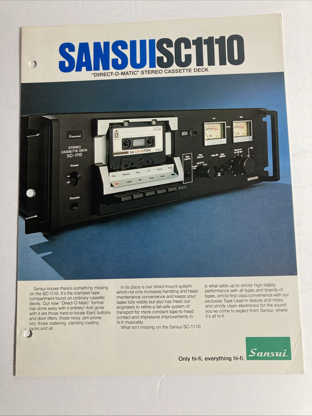 Sansui SC1110 Stereo Cassette Deck Original Rare Brochure
