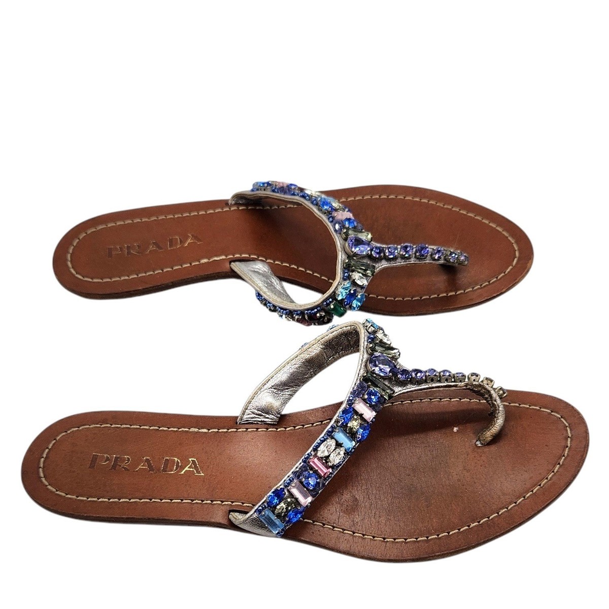 Prada Crystal Embellished Thong Sandal 36.5 Flip Flop Gem