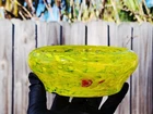 Vintage flawed Murano style Collectible hand blown art glass bowl ashtray yellow