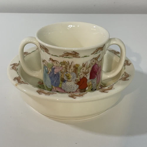Vintage Royal Doulton Bunnykins Baby Set with Bowl and Two Handled Childrens Mug