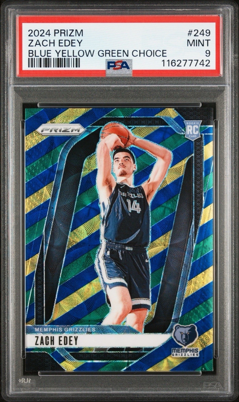 Zach Edey 2024-25 Panini Prizm #249 Choice Blue Yellow Green Rookie RC