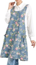 Adjustable Cross Back Apron for Women Pockets Cotton Linen Kitchen Cooking