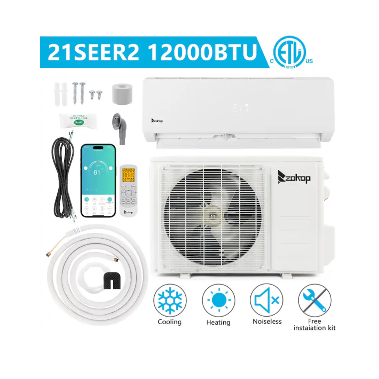 OUTDOOR UNIT ONLY Zokop 12000BTU/21SEER 1050W Mini Split Air Conditioner 115V