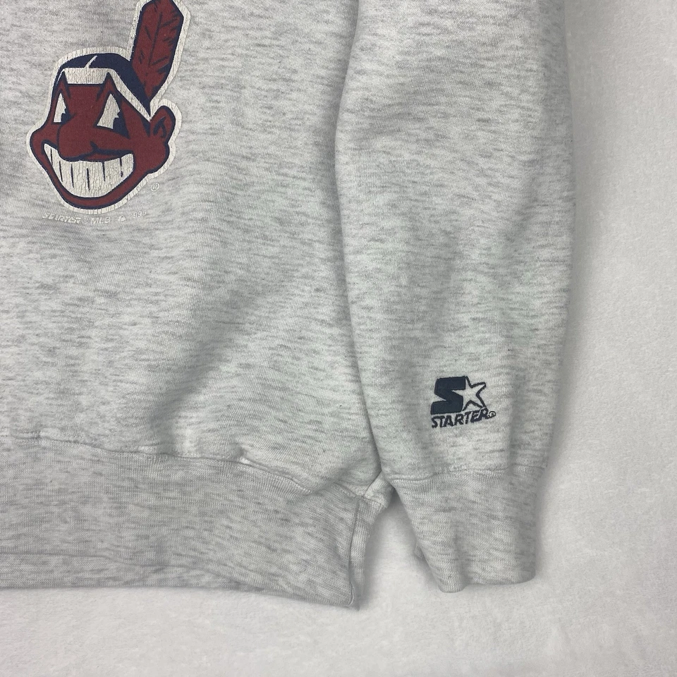 Vintage 1995 Starter Cleveland Indians Sweater Mens Extra Large Gray Logo Hoodie - Image 4 of 4