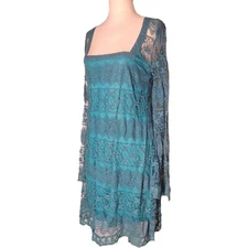 Francesca's Teal Lace Dress with Bell Sleeves Size Small NWT