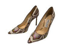 JIMMY CHOO "Romy" 100mm Snakeskin and Metallic Pump - Size 37. 5
