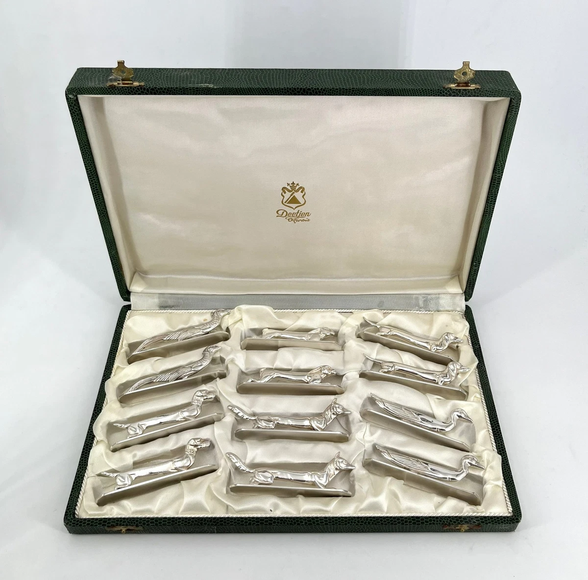 12 porte couteau animalier DEETJEN métal argenté ( no Sandoz Christofle Ercuis )