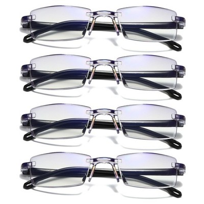 4X Mens Rectangular Rimless Blue Light Blocking Reading Glasses Unisex Readers
