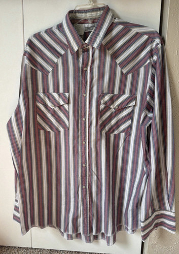 VTG Express Riders Western Shirt Mens Large Striped Pearl Snap Cowboy Rodeo USA