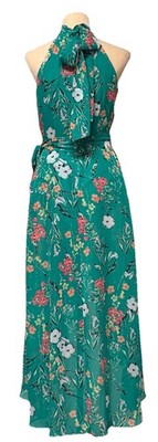 Eliza J Green Floral Halter Maxi Dress - High-Low Hem - Size 6 | eBay