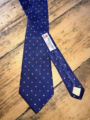 VINTAGE TURNBULL & ASSER KRAWATTE dunkelblau gepunktet 100% Seide Jermyn St 90er Luxus