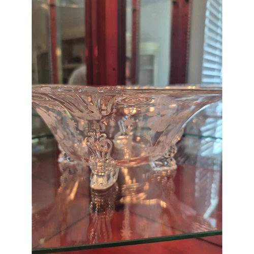 Rare Fostoria Midnight Rose Large Footed Serving Bowl Etched Depression Glass 