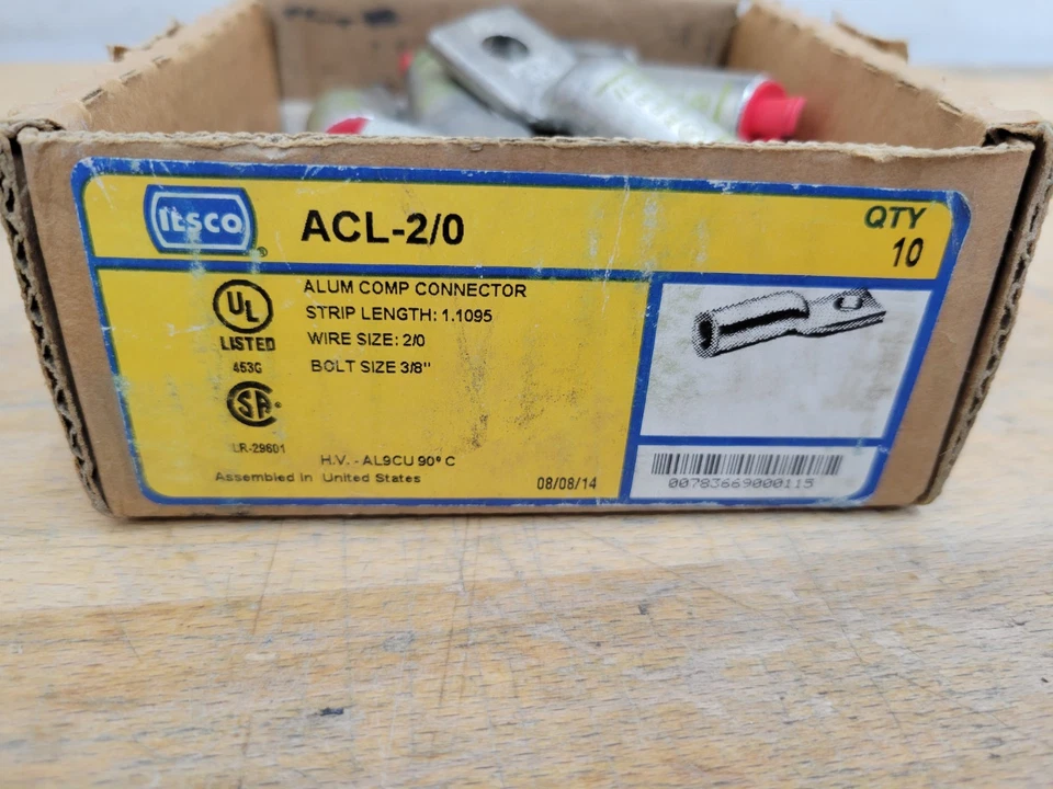 Ilsco ACL-2/0 Aluminum Comp Connector, Single Hole, Size 2/0, Bolt Size 3/8" - Image 2 of 4