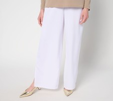 Dennis Basso Women's Pants Sz M Regular Stretch Woven Wide Leg White A694260