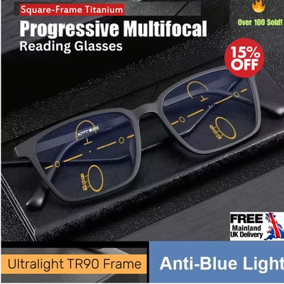 Memory Titanium Anti Blue ray Progressive Multifocal Distance Reading Glasses