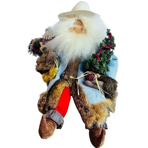 1997 Texas Santa Clause Sitter Posable Peppers Cowboy Hat Armadillo Artisan 24"