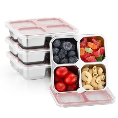 BEFOY 4 Pack Stainless Steel Snack Containers with Lids 4 Compartment Food St...