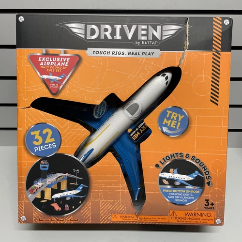 DRIVEN by Battat Airport Playset with Toy Airplane Micro Series 32pc