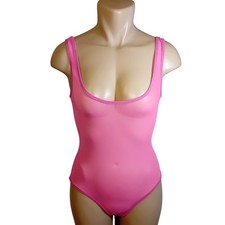 Y2K American Apparel Pink Mesh Sheer Bodysuit One Piece Rave Festival Party XS