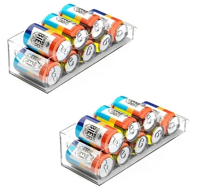 DEPENDABLE INDUSTRIES 2 Pack Soda Can Holder Clear Fridge Pantry Organizer Storage Bin Drink Dispenser
