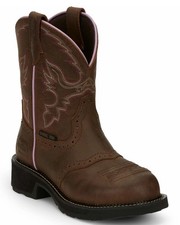 JUSTIN Women's 5.5 same as big kid 4 Western Round Steel Toe Leather Work Boot