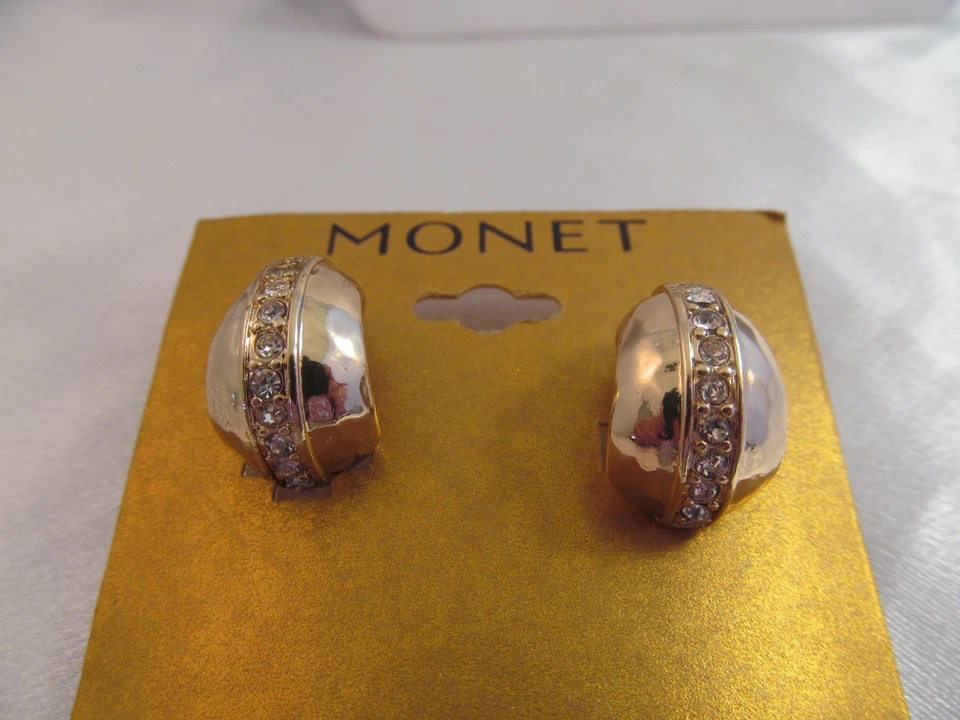 PENDIENTES ARO ANCHOS MONET ORO Y CRISTAL NUEVOS CON ETIQUETAS, Firmados, Brillantes, Brillantes Foto 3 de 4
