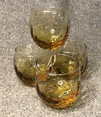 Set Of 4 Vintage Libbey Tiara Amber Swirl Optic Roly Poly Glasses Retired 8oz