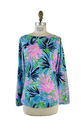 Lilly Pulitzer Aleah Top Long Sleeve Cotton Gecko Green Beach Bash Sz M