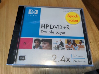 HP 3 Pack DVD+R Double Layer Disk 2.4x 8.5 GB 240 Min Video NEW
