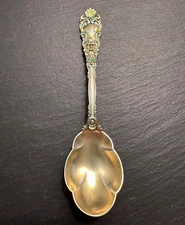 DOMINICK & HAFF GOLD WASHED W/ENAMEL STERLING RENAISSANCE SUGAR SPOON