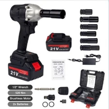 21V Cordless Electric Impact Wrench Gun 1/2'' High Power Driver Tool 2 Batteries