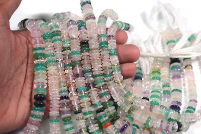 2 Strand Multi Color Mix Gemstone Button Shape Jewelry Making Beads 8-10MM