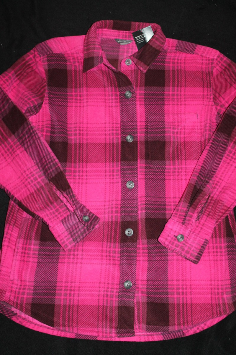 EDDIE BAUER Womens HOT PINK Plaid CHUTES Microfleece FLEECE SHIRT