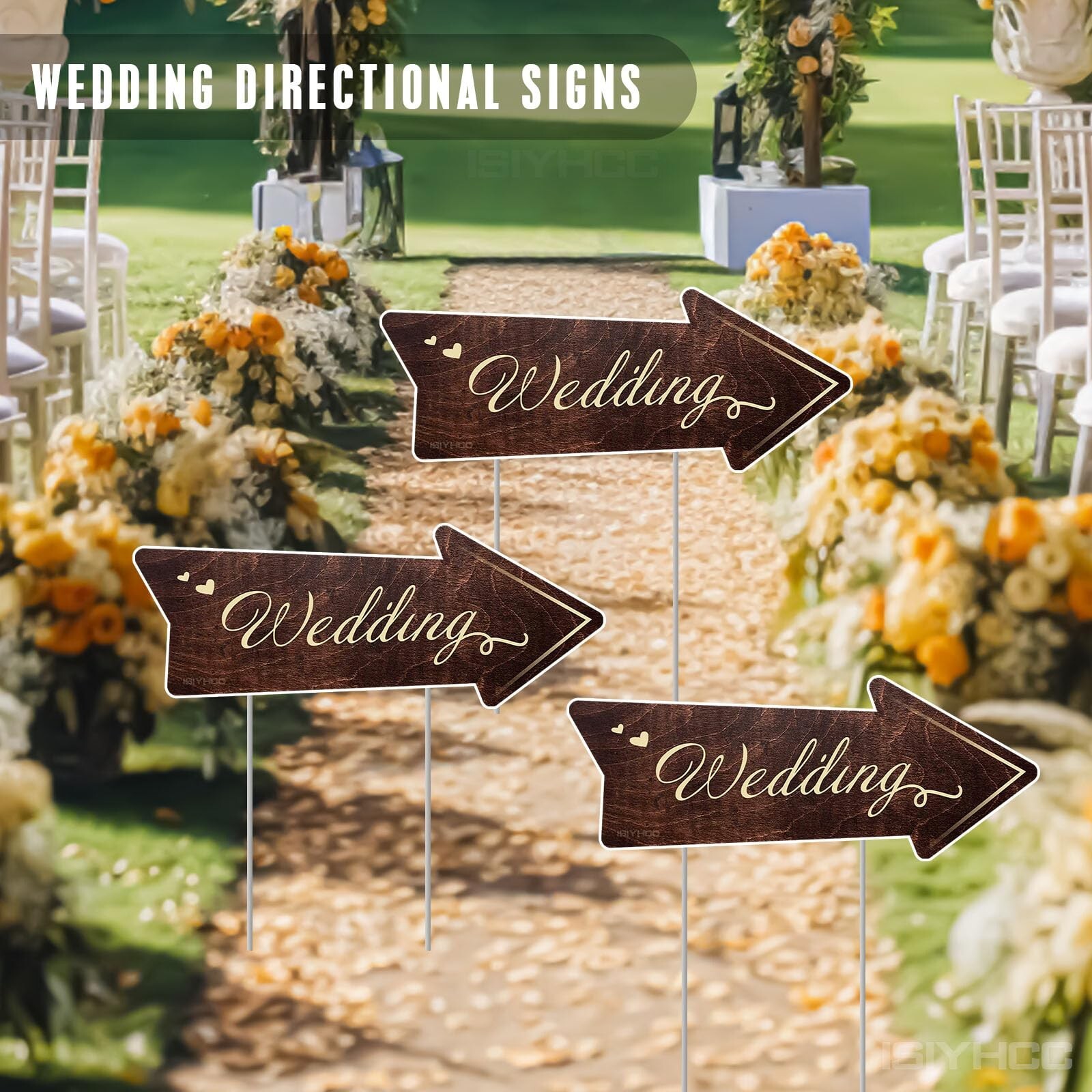 9-Piece Wedding This Way Sign Kit, Double-Sided Wooden Wedding Direction Arro...